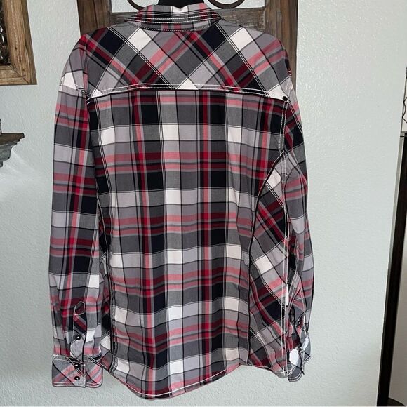 Buckle Black Plaid Topstitching Long Sleeve Button Down Tops Men’s XL - Picture 13 of 15